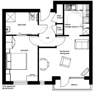 Fairview Court 1bed plan