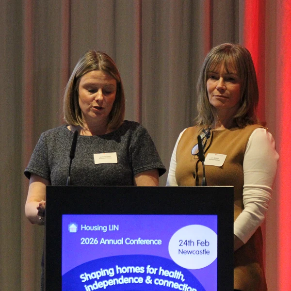 Natalie James and Lynn Williams speaking at HLIN Newcastle