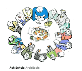 Ash Sakula illustration - meeting round a table