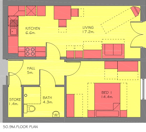 1 Bed Flat Floorplan
