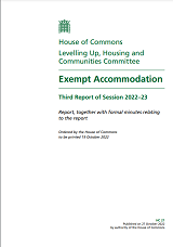 Exempt Accommodation Third Report of Session 2022 - 2023 cover