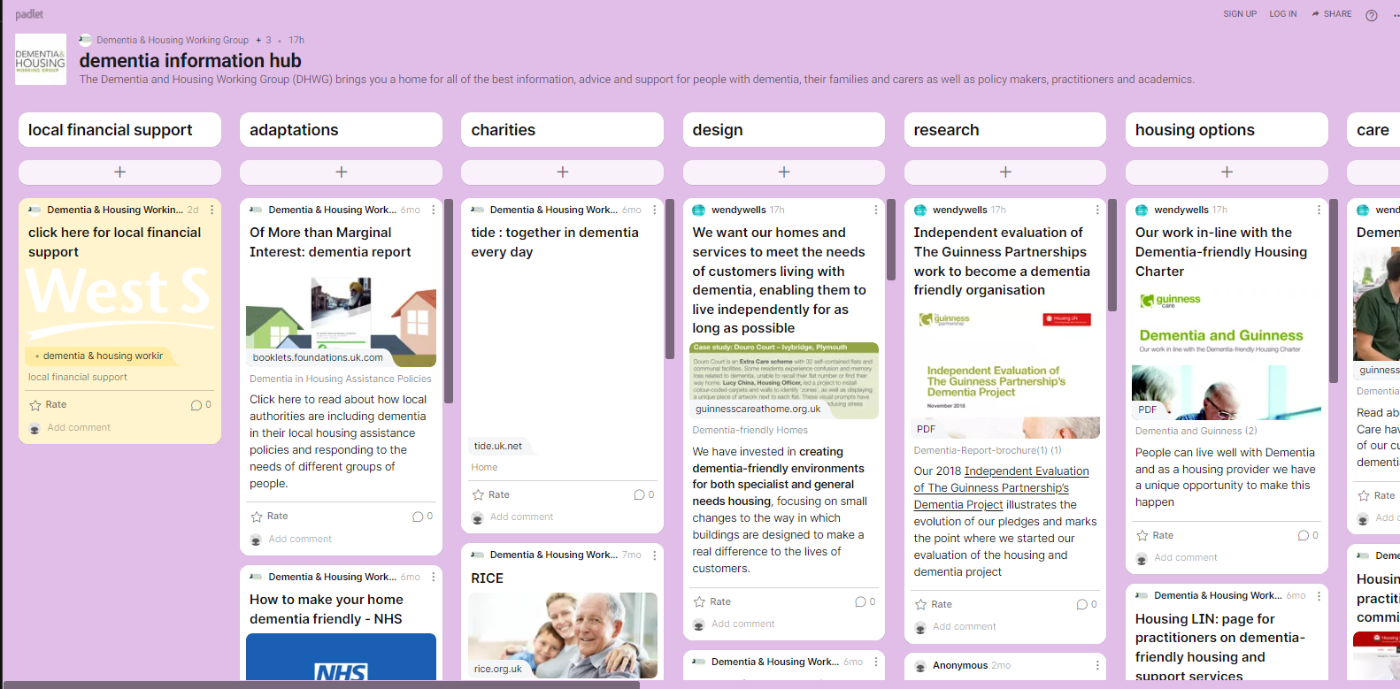 Dementia information hub - padlet