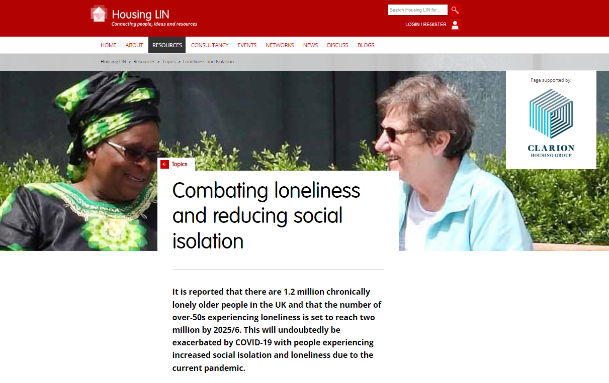 Combating loneliness and reducing social isolation webpage screengrab