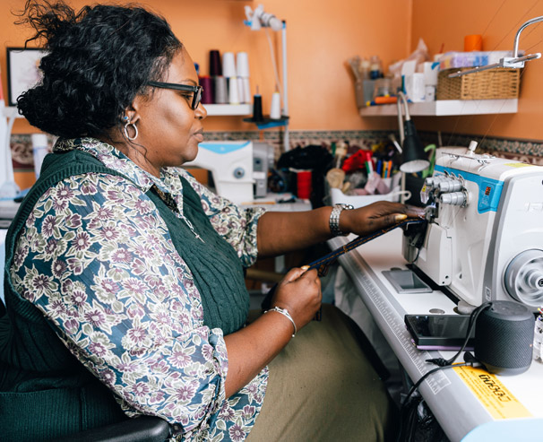 Lady using sewing machine